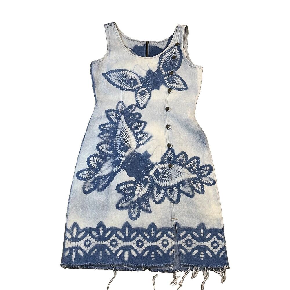 Big Time Butterflycore Bleach Effect Jean Jumper Overall Dress Y2K Size M